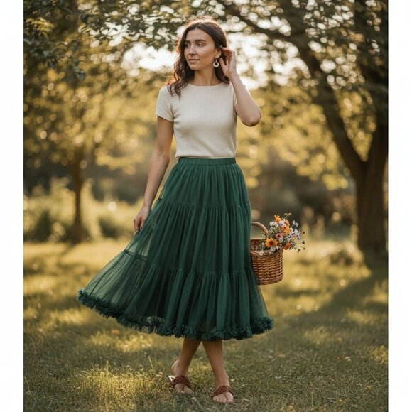 Banned Green Tulle Petticoat Skirt S Retro Ruffle Swing - Picture 1 of 12